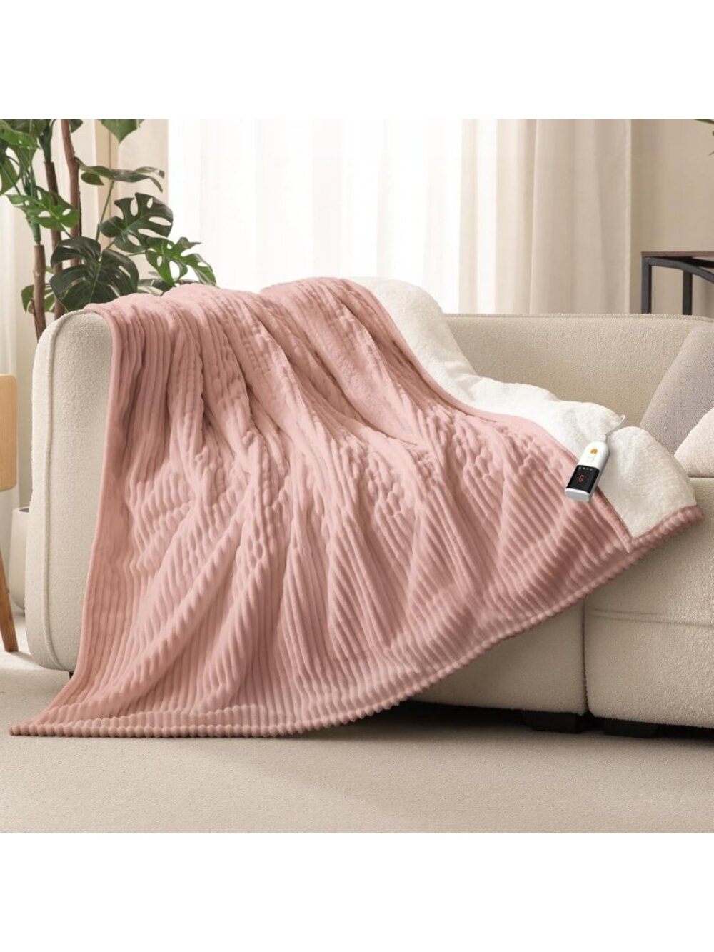 Cozy Heated Twin Blanket, 9 Heat Settings, 2-10H Auto Shut-Off, Soft Pink 62"x84
